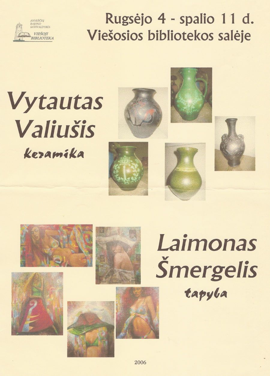 Vytauto Valiušio keramikos ir Laimono Šmergelio tapybos parodos