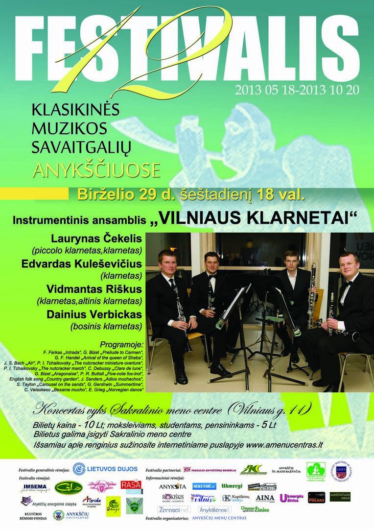 Festivalis „Muzikos savaitgaliai Anykščiuose“ (2013) - Instrumentinis ansamblis „Vilniaus klarnetai“