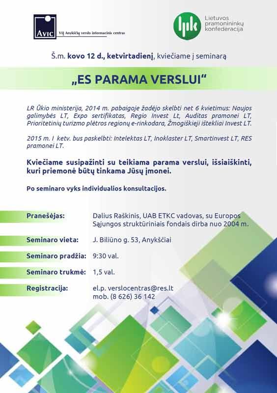 Seminaras „ES parama verslui“