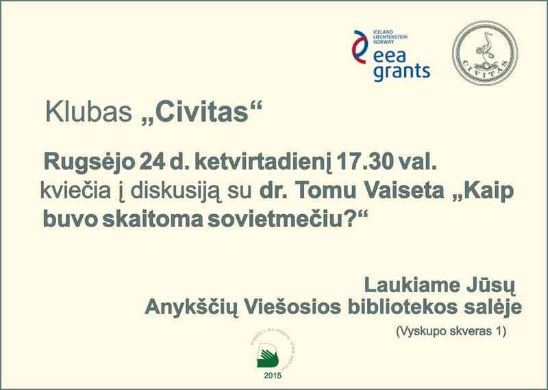 CIVITAS klubo diskusija su dr. Tomu Vaiseta  „KAIP BUVO SKAITOMA SOVIETMEČIU?“