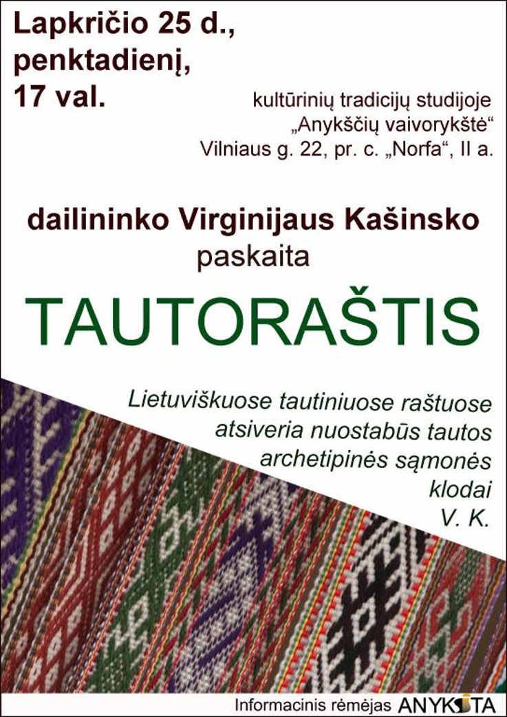 Dailininko Virginijaus Kašinsko paskaita „Tautoraštis“