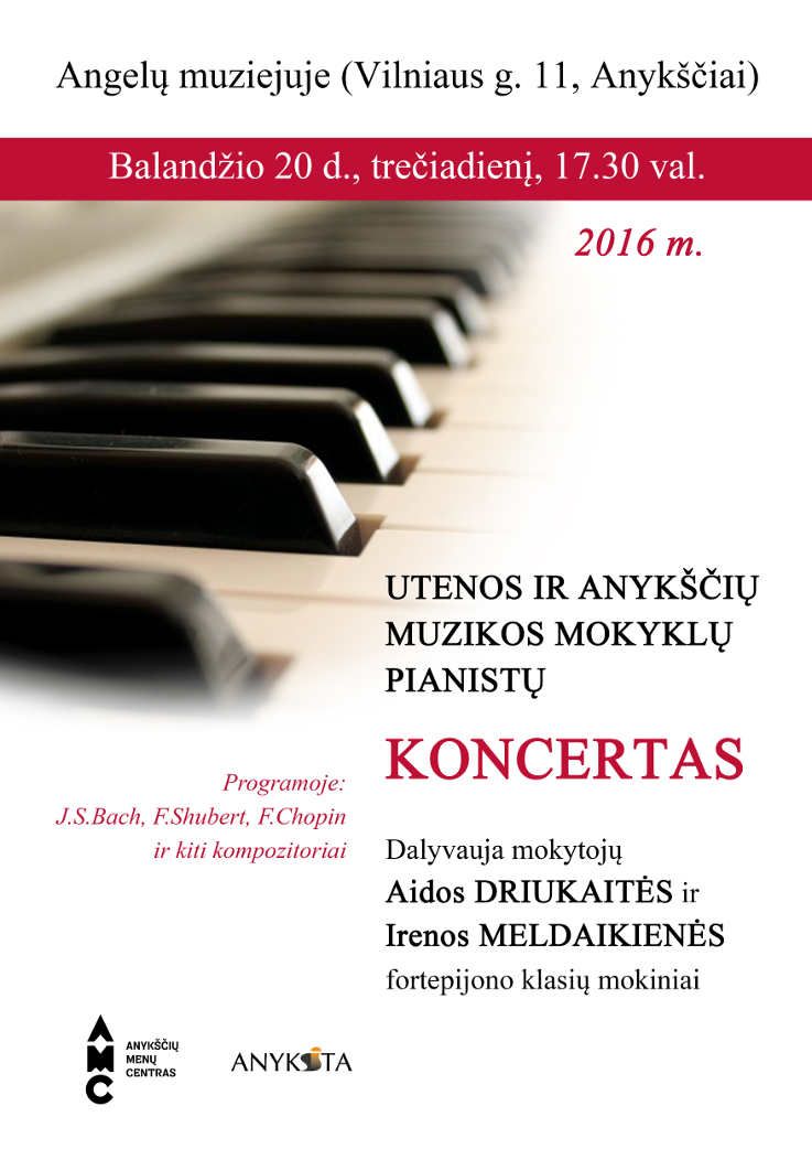 Utenos ir Anykščių muzikos mokyklų pianistų koncertas