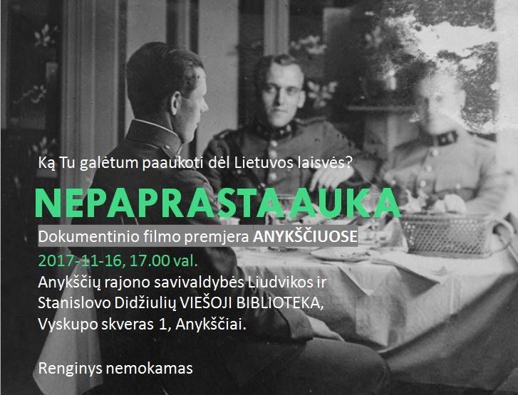 Dokumentinio filmo „Nepaprasta auka“ premjera Anykščiuose