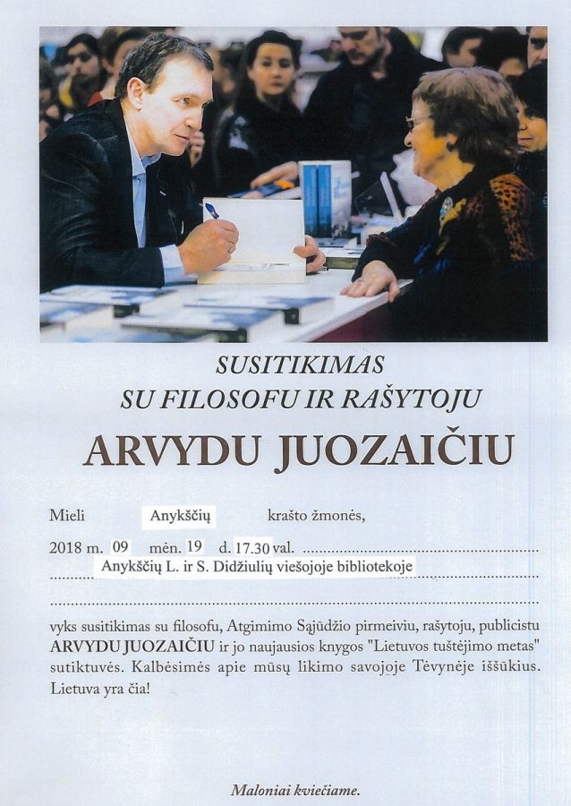 Susitikimas su filosofu ir rašytoju Arvydu Juozaičiu