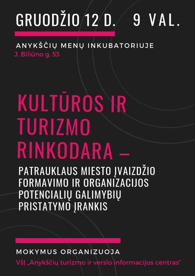 Mokymai „KULTŪROS IR TURIZMO RINKODARA - patrauklaus miesto įvaizdžio formavimo ir organizacijos potencialių galimybių pristatymo įrankis“