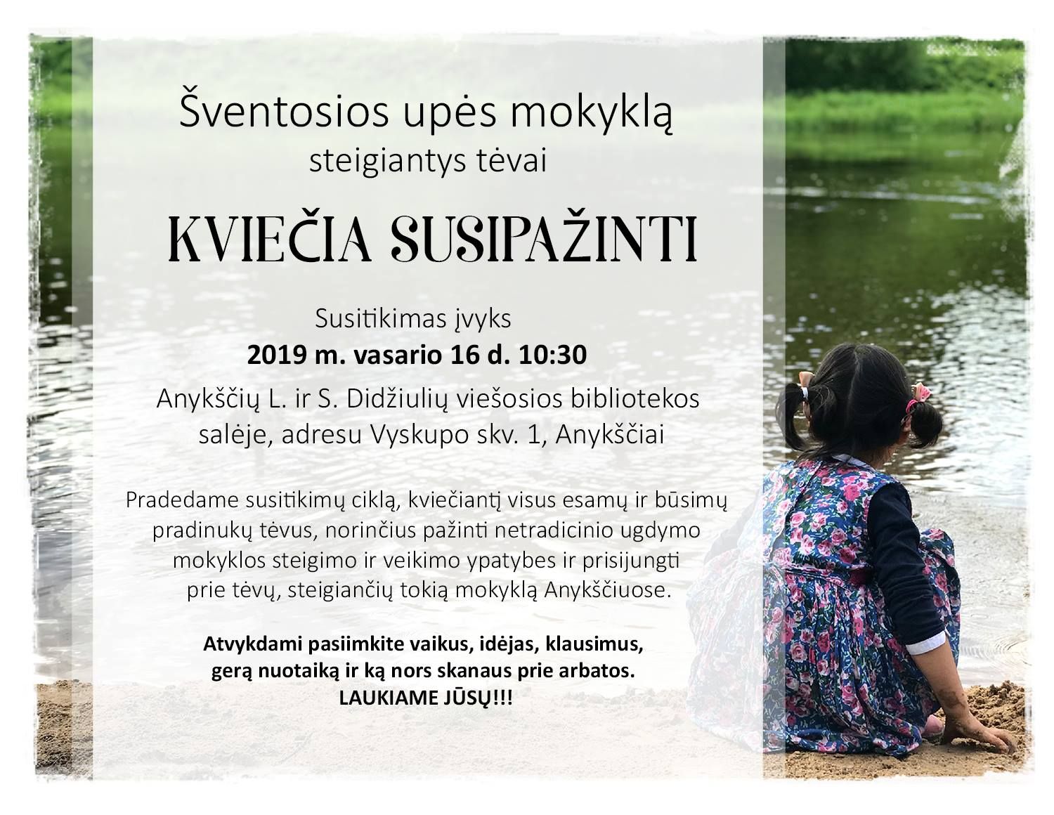 Šventosios upės mokyklą steigiantys tėvai kviečia susitikti!