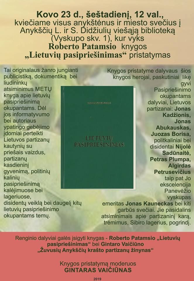 Roberto Patamsio knygos „Lietuvių pasipriešinimas“ pristatymas