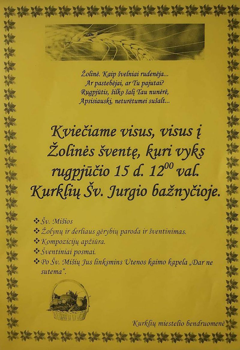 Žolinių šventė Kurklių Šv. Jurgio bažnyčioje