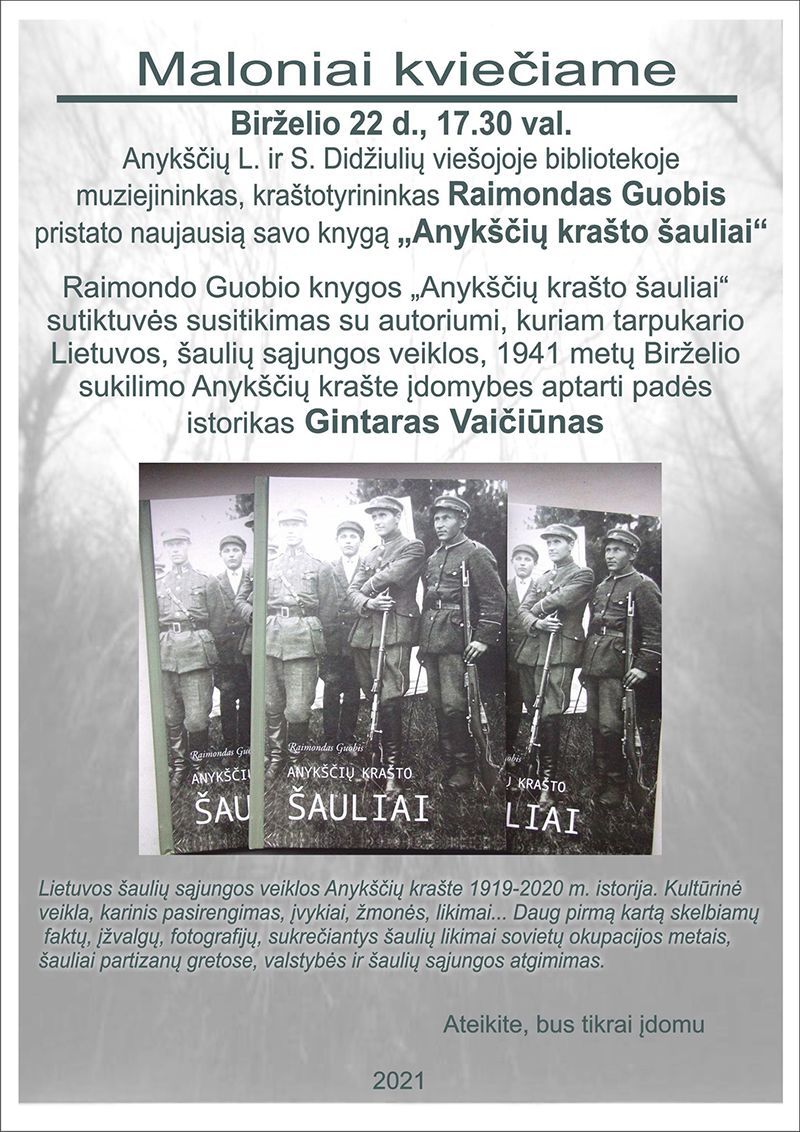 Raimondo Guobio naujos knygos „Anykščių krašto šauliai“ pristatymas