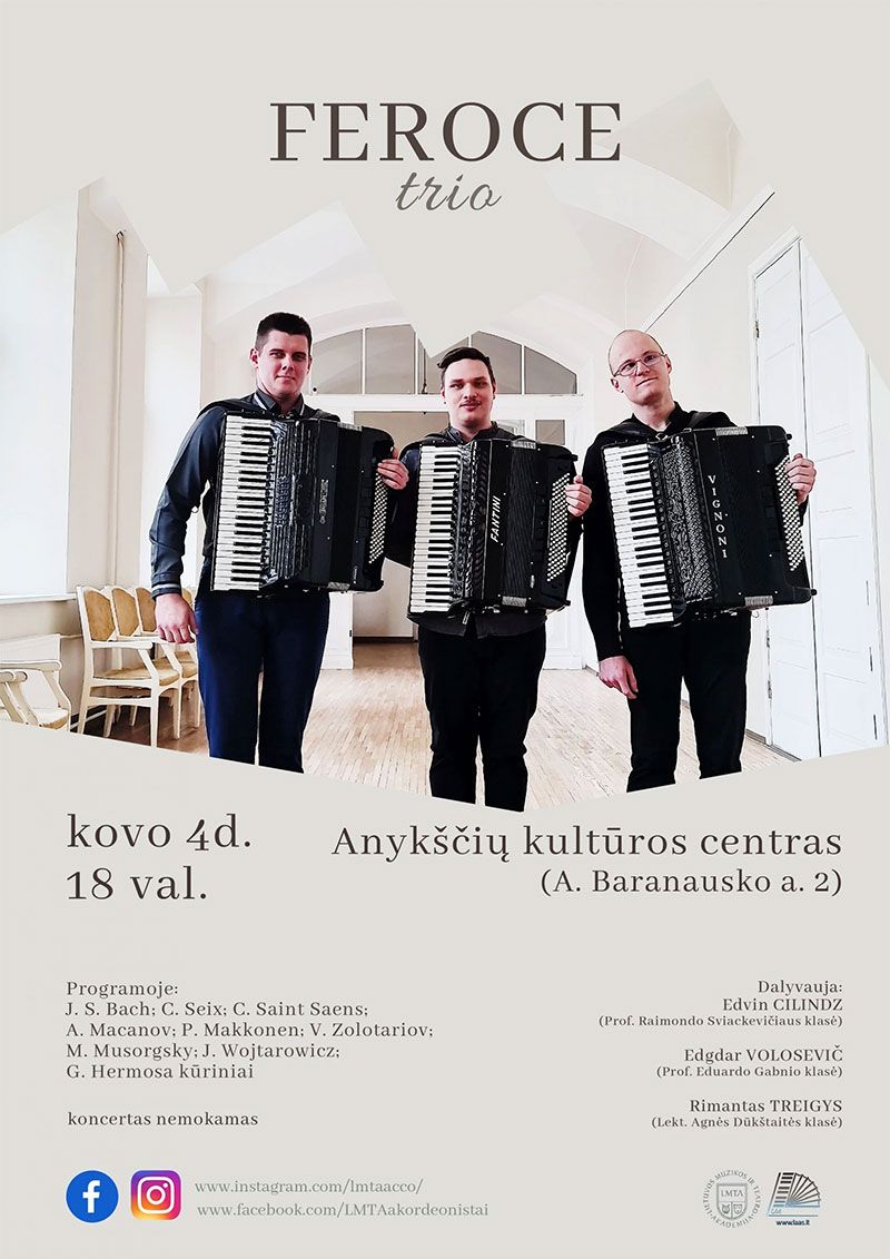 Akordeonistų „Feroce trio“ NEMOKAMAS koncertas