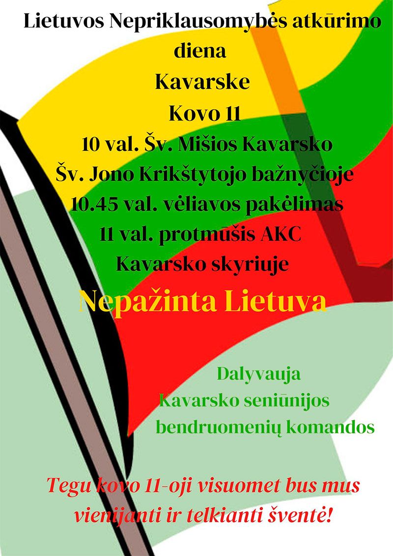 Kovo 11-oji - Lietuvos nepriklausomybės atkūrimo diena (2023) / Šventinio minėjimo renginiai Kavarske