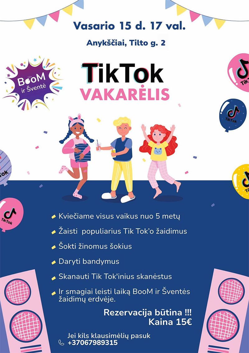 Renginys vaikams „Tik Tok vakarėlis“