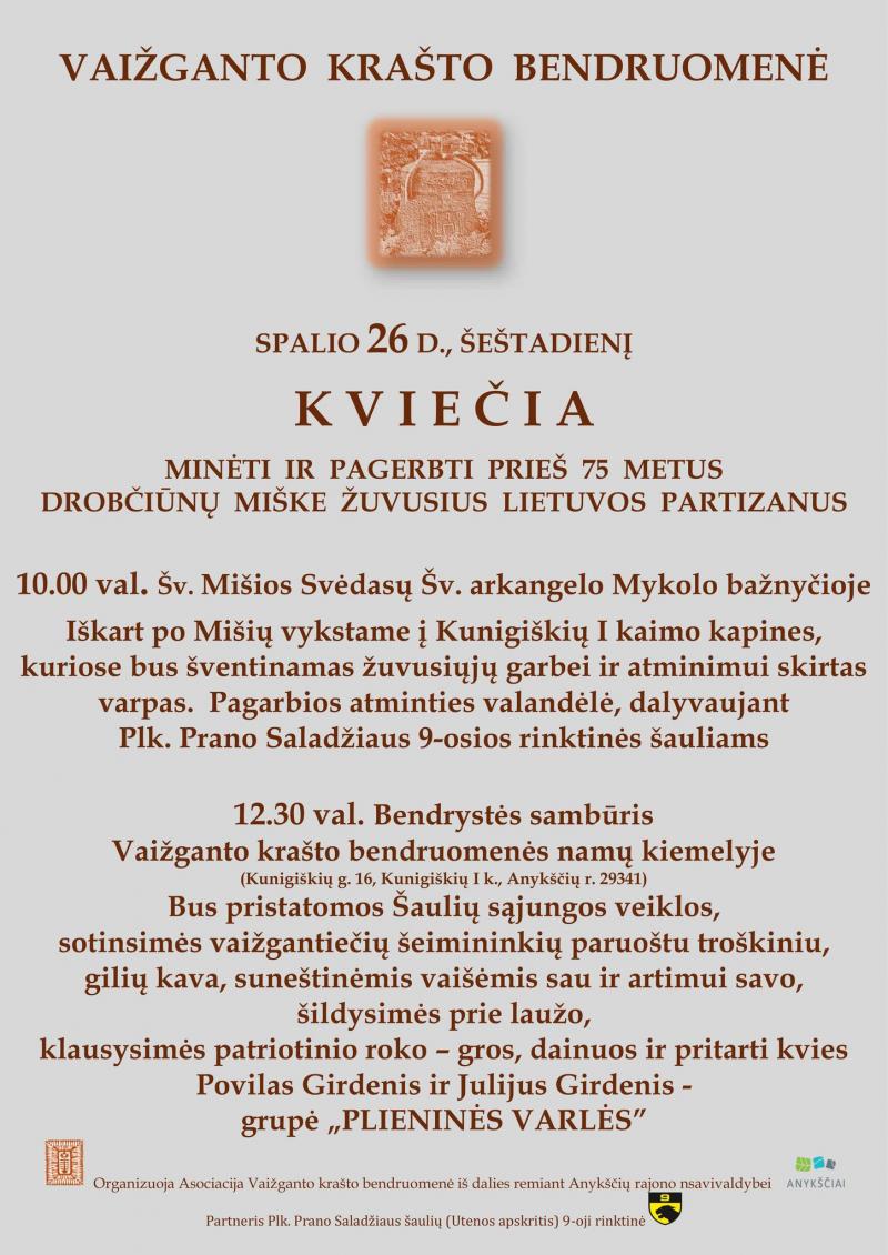 Minėjimas skirtas pagerbti 75 metus Drobčiūnų miške žuvusius Lietuvos partizanus