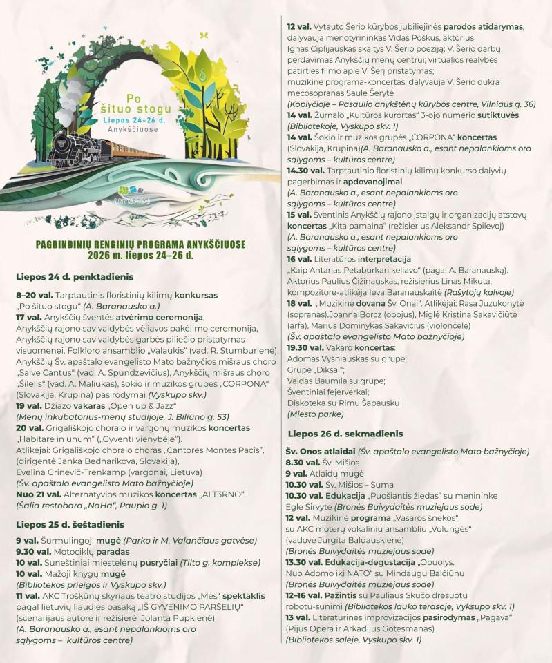 Anykščių miesto šventė „Po šituo stogu“ (2026) / Antroji diena / Programa